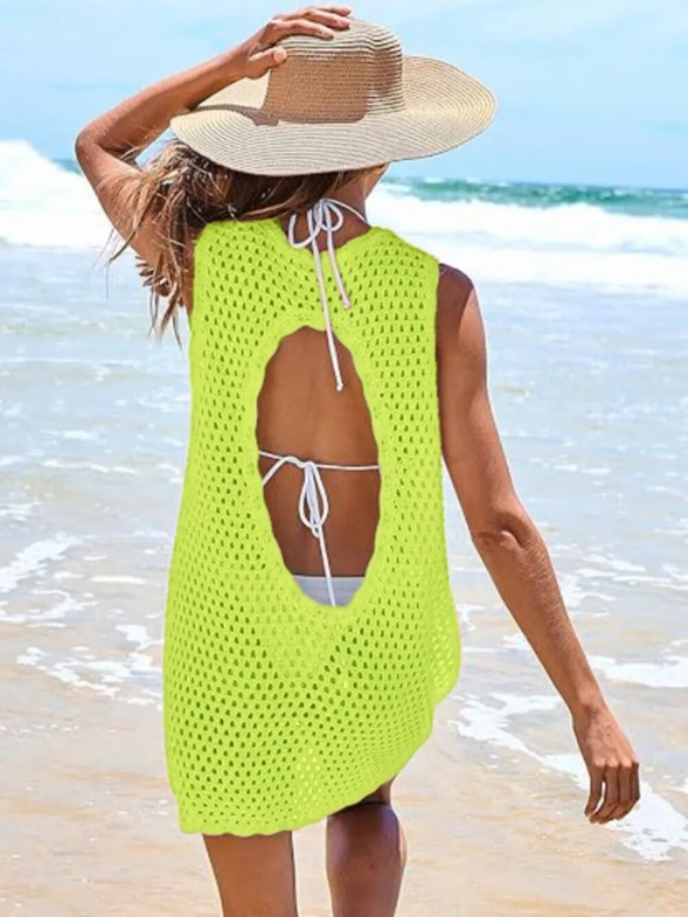Color Block Openwork Sleeveless Cutout Back Cover-Up - Picture 6 of 15